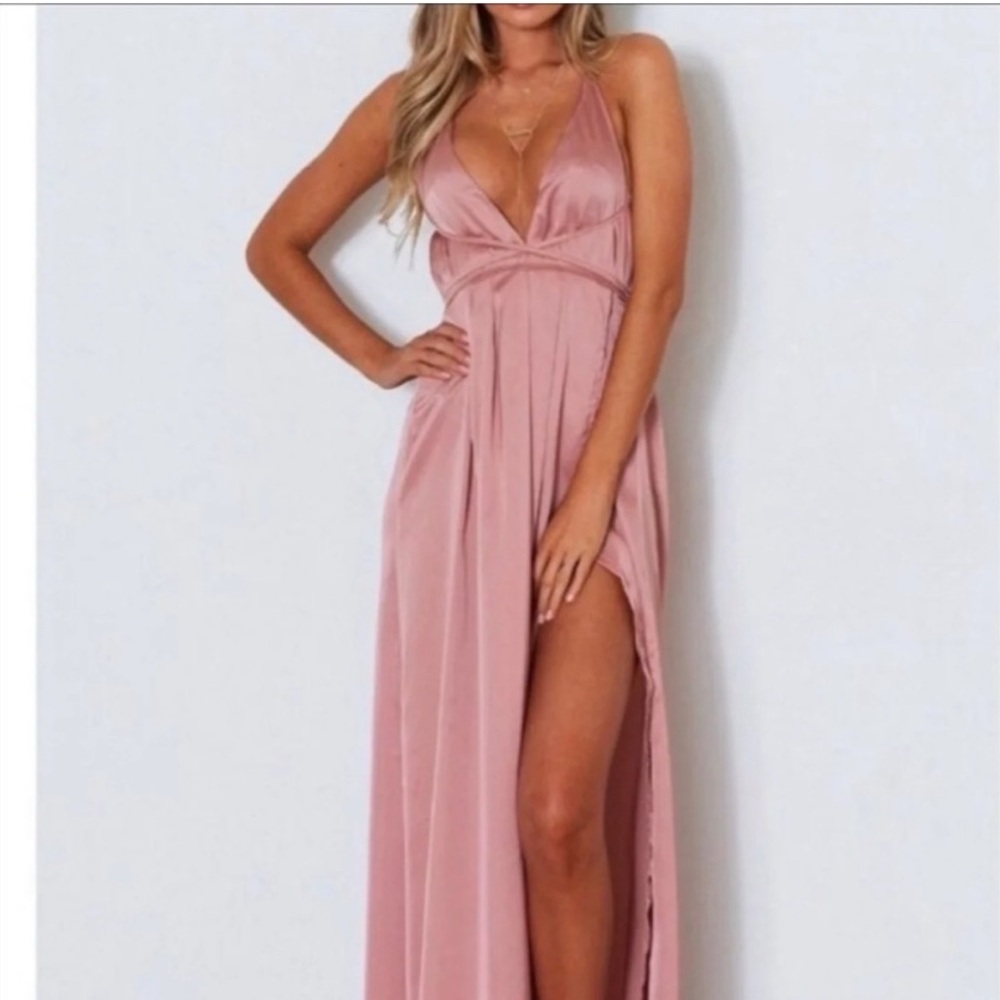 White Fox Boutique Pink Satin Halter Maxi Dress